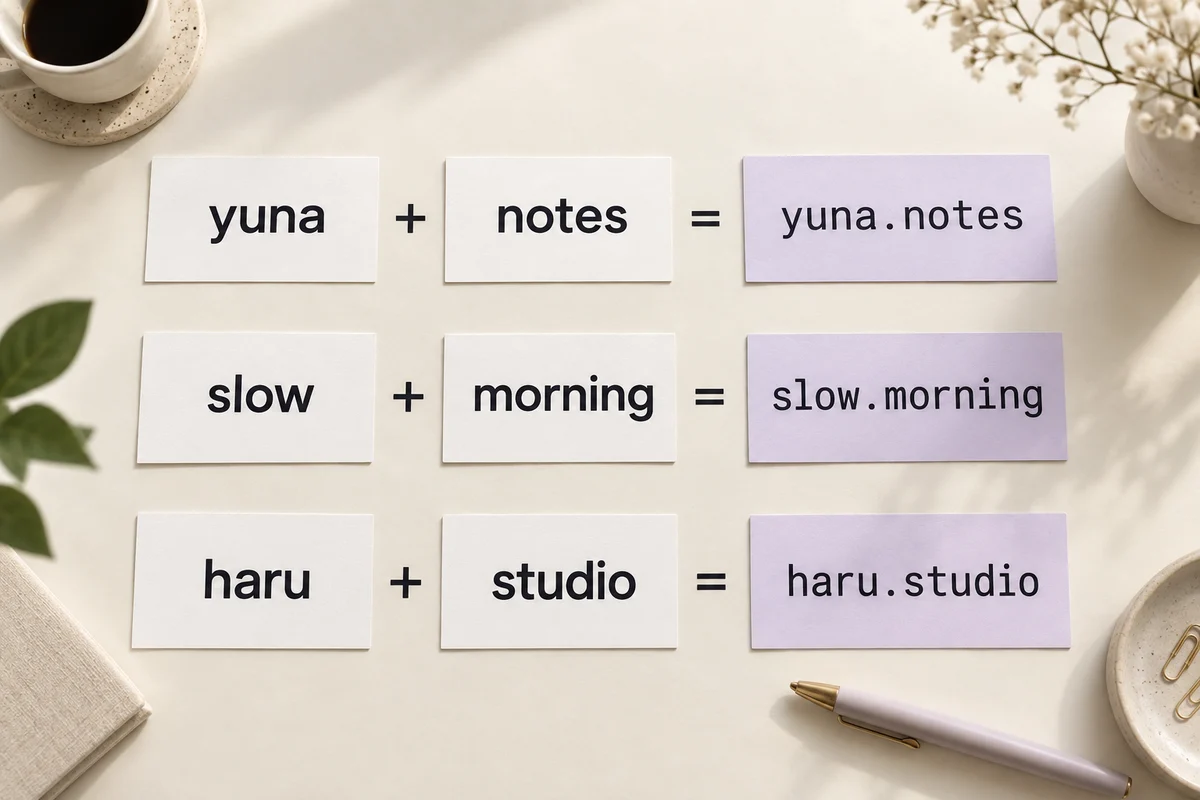 An illustrative board combining a name and an activity, a mood and a time, and a brand name and a type of work
