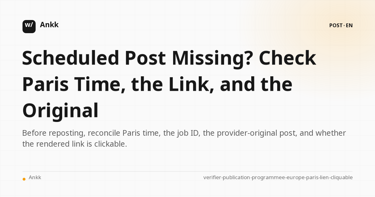 Control of a publication scheduled between Paris time, clickable link and original supplier