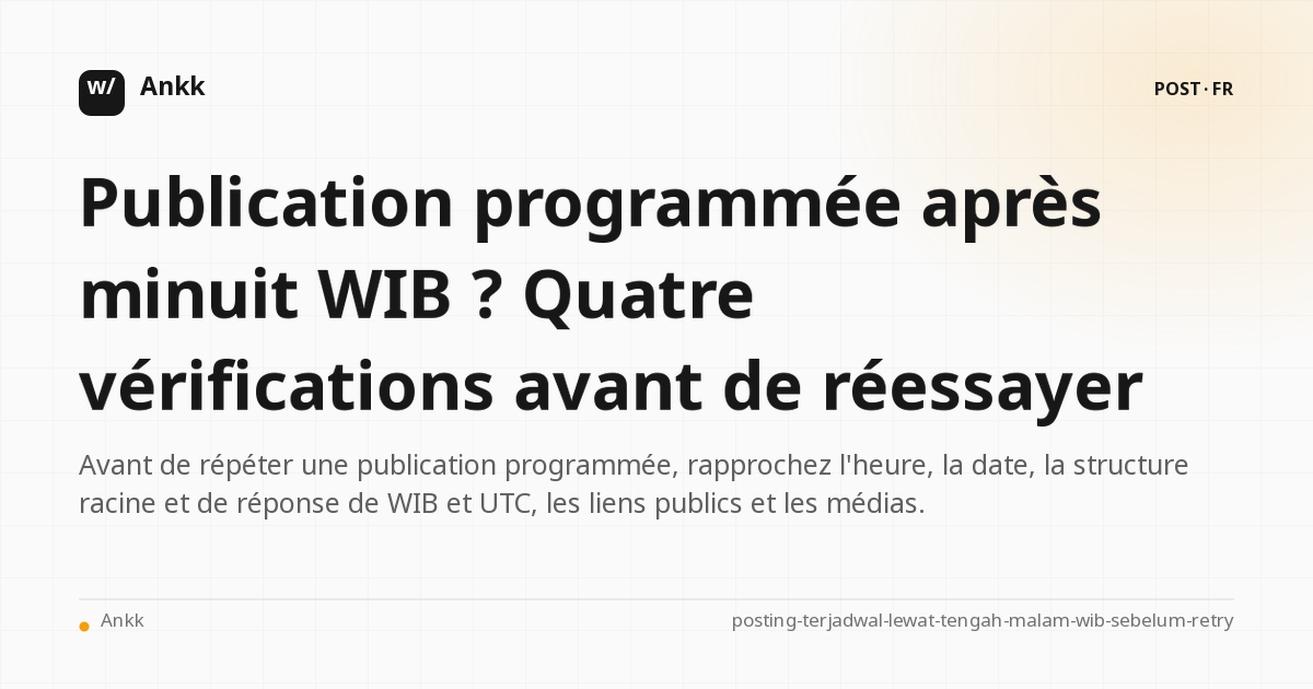 Preuve de publication planifiée comparant WIB, UTC, racine, réponse, média et liens