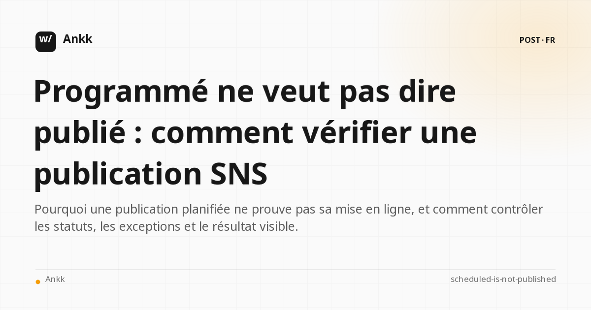Vérification opérationnelle entre une publication SNS planifiée et son résultat publié