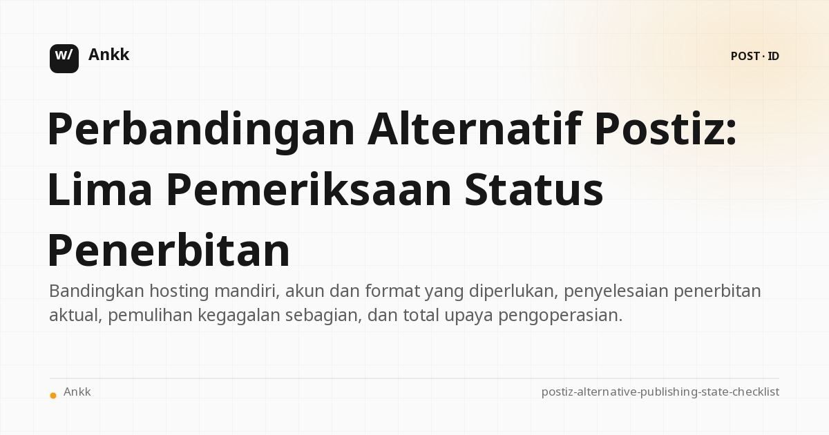 Checklist membandingkan alternatif Postiz berdasarkan status publikasi dan kriteria pemulihan kegagalan