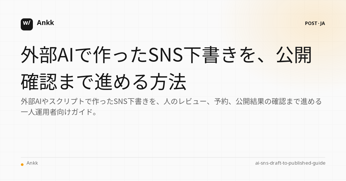 外部AIで作った下書きが、予約と公開確認へ進む運用フロー